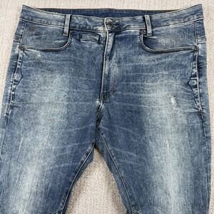 G Star Raw Men's 36x32 (Actual 40x30) D-STAQ 3D Slim Distressed Denim Blue Jeans